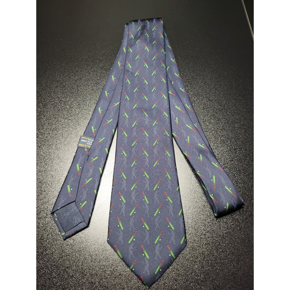 Gucci Men's Necktie Blue Cricket Bat Silk 3.75" x 58" Excellent - Picture 5 of 8